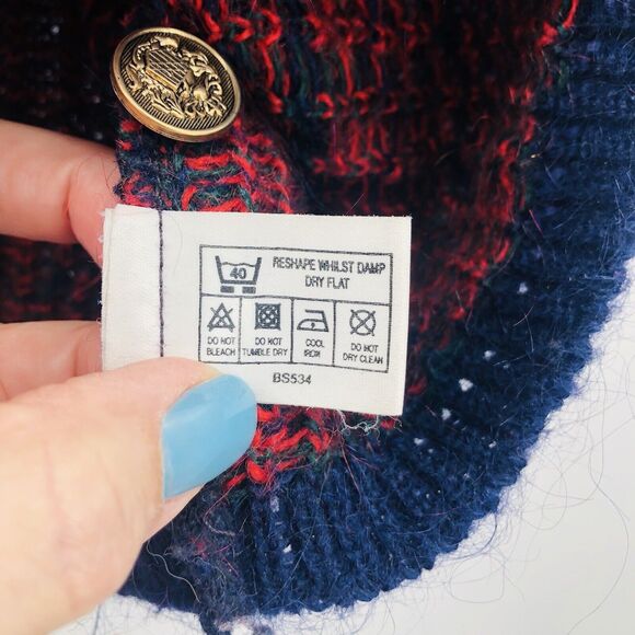 Vintage Equorian Heritage Mohair Blend Cardigan Sweater Navy Plaid Size M 14/16 - Picture 3 of 7